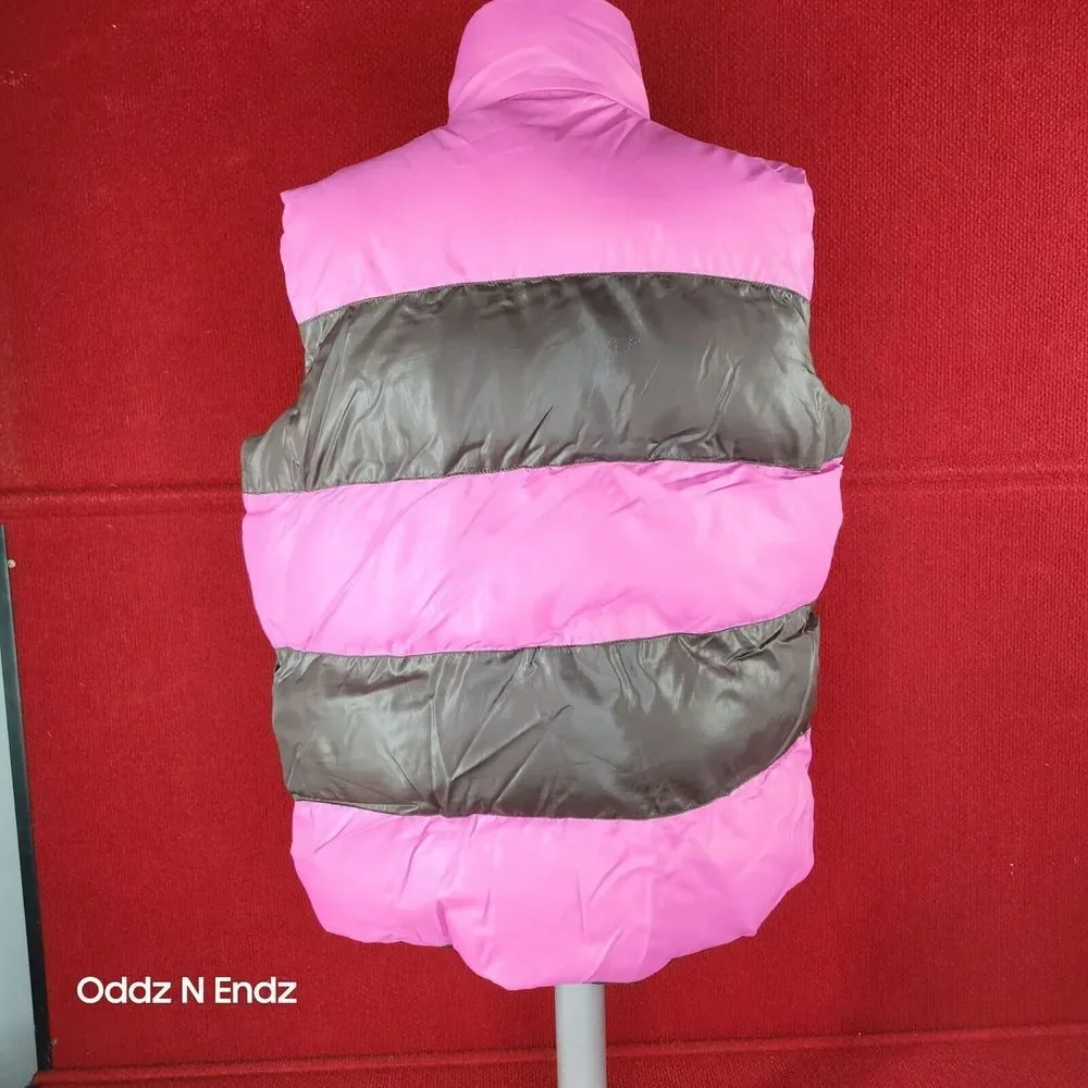 The Childrens Place Pink‎ & Brown Striped Puffer Vest L 10/12